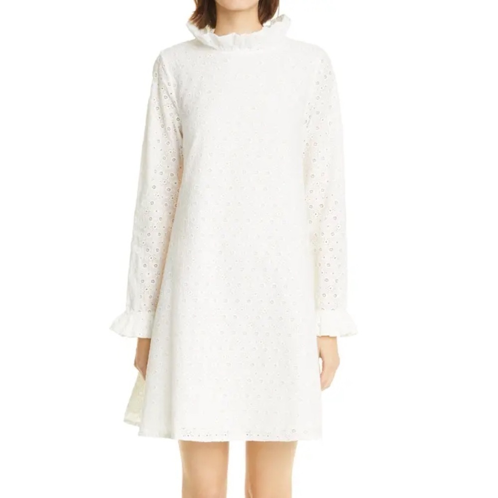 Merlette Cream White Eyelet Long Sleeve Shift Babydoll Mini Dress Sz S